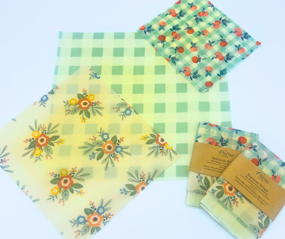 Set of patterned wax wraps on a white background