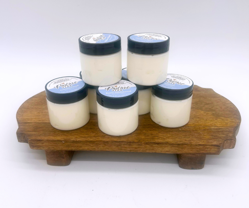 Jars of Mini Lotion on a wood board