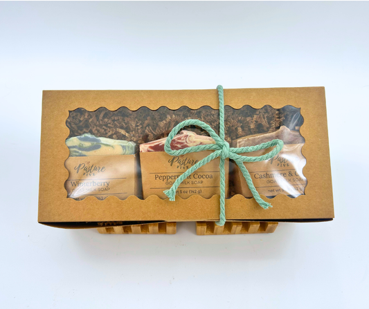 Christmas Box with 3 full size soap bars with bow. 